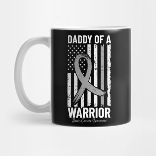 Daddy Of A Warrior Brain Tumor Disease USA Flag Gray Ribbon Mug